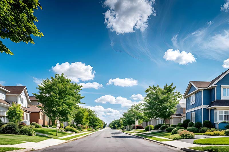 looking down the street of a neighborhood in Huntley IL